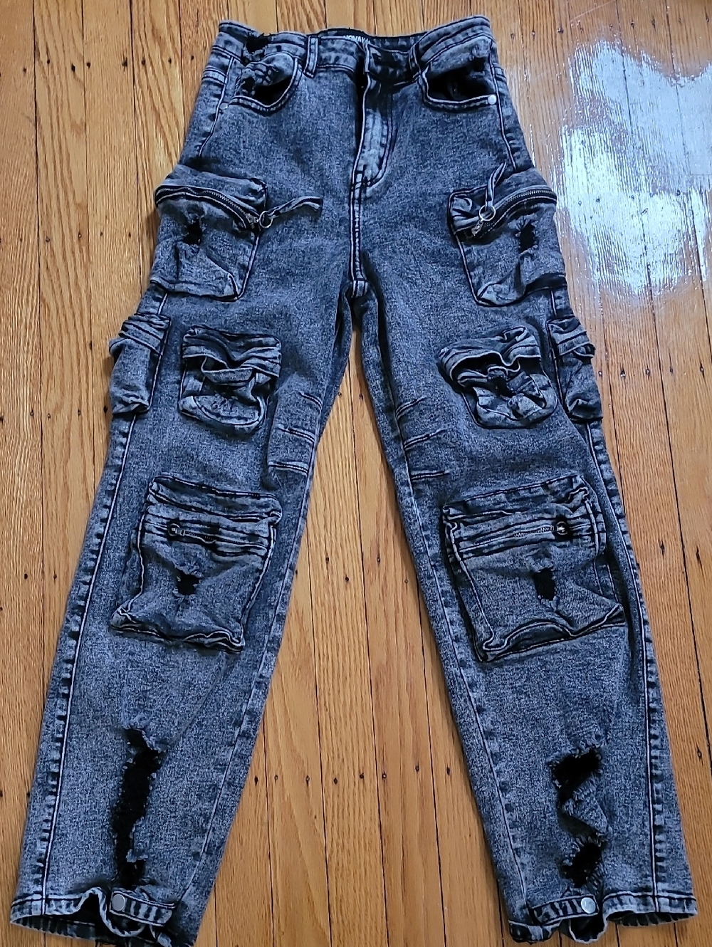 Fashion Nova Kids Black Washed Cargo Jeans